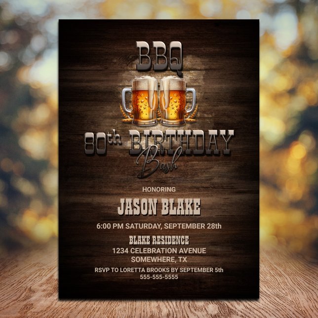 Invitación BBQ Beers Wood 80th Birthday Party (Subido por el creador)