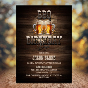 Invitación BBQ Beers Wood Birday Party