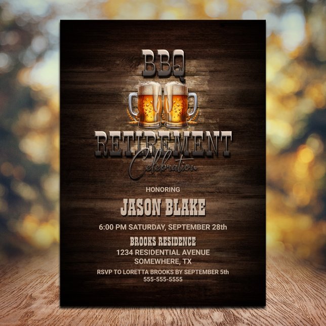 Invitación BBQ Beers Wood Retirement Fiesta (Subido por el creador)