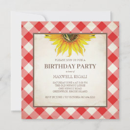 Invitación BBQ Birthday Red Gingham Print