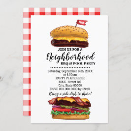 Invitación BBQ Bloquear Fiesta Hamburger Barrio Bash Verano