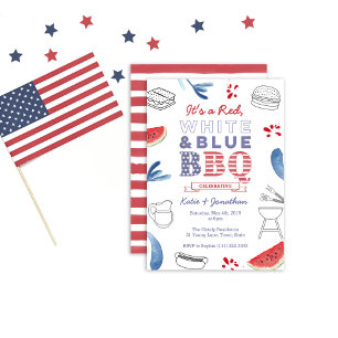 Invitación BBQ Blue Rojo Parejas Ducha Ensayo Cena