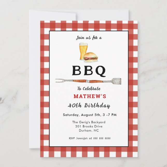 Invitación BBQ Burger & Beer Fiesta de cumpleaños para adulto (Anverso)