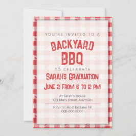 Invitación BBQ Casual Grad Fiesta Cookout Gingham Red