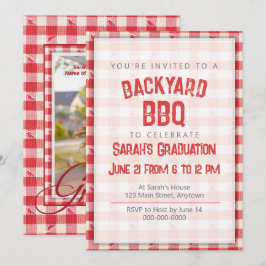 Invitación BBQ Casual Grad Fiesta Cookout Gingham Red