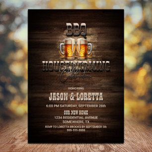 Invitación BBQ Cervezas Madera Fiesta Calentador de la casa