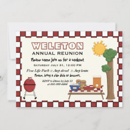 Invitación BBQ cocina picnic reunion familiar a cuadros en la