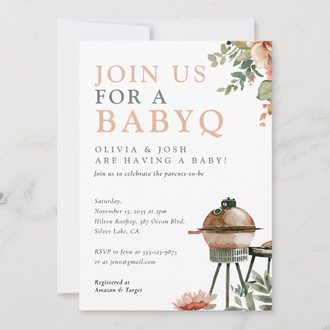 Invitación BBQ de Baby Shower de BabyQ Chica (Anverso)