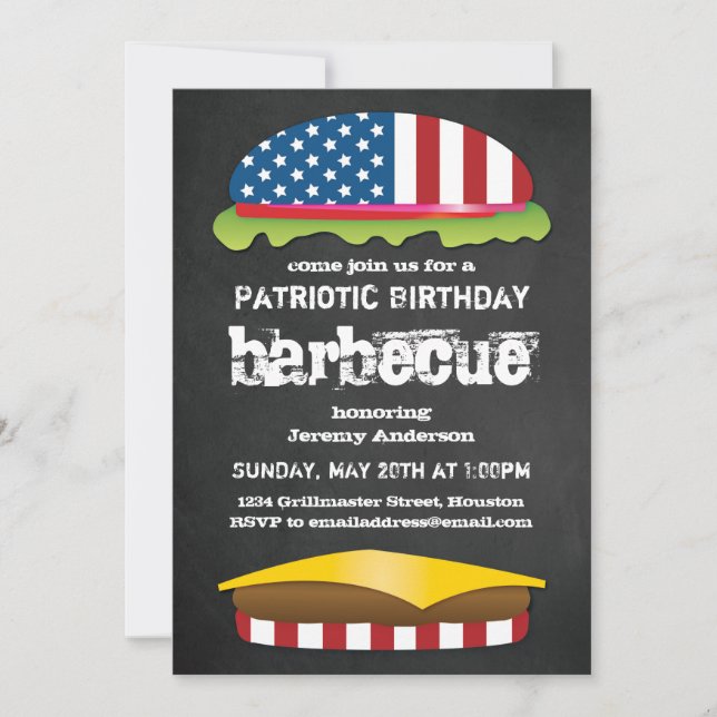 Invitación BBQ de cumpleaños patriótico (Anverso)