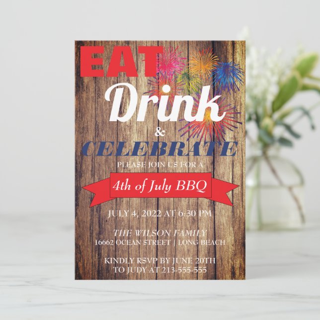 Invitación BBQ de fuegos artificiales de verano (Anverso de pie)