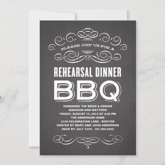 INVITACIÓN BBQ DE LA CENA DEL ENSAYO DEL BBQ EL %PIPE% DEL (Anverso)