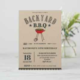 Invitación BBQ de patio trasero Hombres Birthday Black Gingha