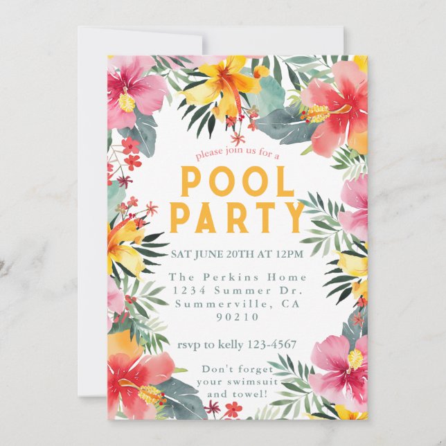 Invitación BBQ de verano de Fiesta de piscina (Anverso)