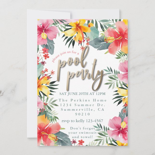 Invitación BBQ de verano de Fiesta de piscina (Anverso)