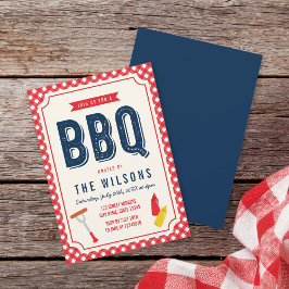 Invitación BBQ de Verano Rojo Gingham y Azul