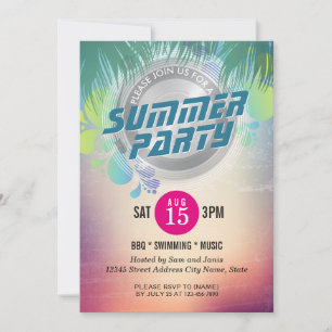 Invitación BBQ de verano / SWIMMING / fiesta de MÚSICA Invita