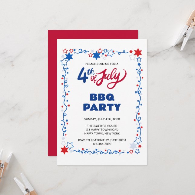 Invitación BBQ del 4 de julio personalizable Día de la Indepe (Anverso/Reverso In Situ)