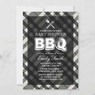 Invitación BBQ Elegant Gray Plaid Baby Shower