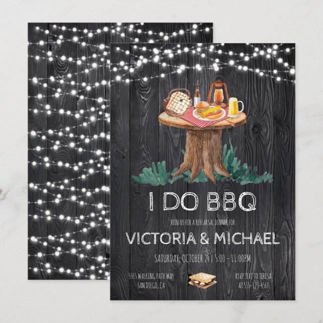 Invitación BBQ en el patio trasero Noche encantada Cadena de  (Anverso / Reverso)