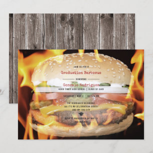 Invitación BBQ Graduación Party High School Boy Casual Rustic