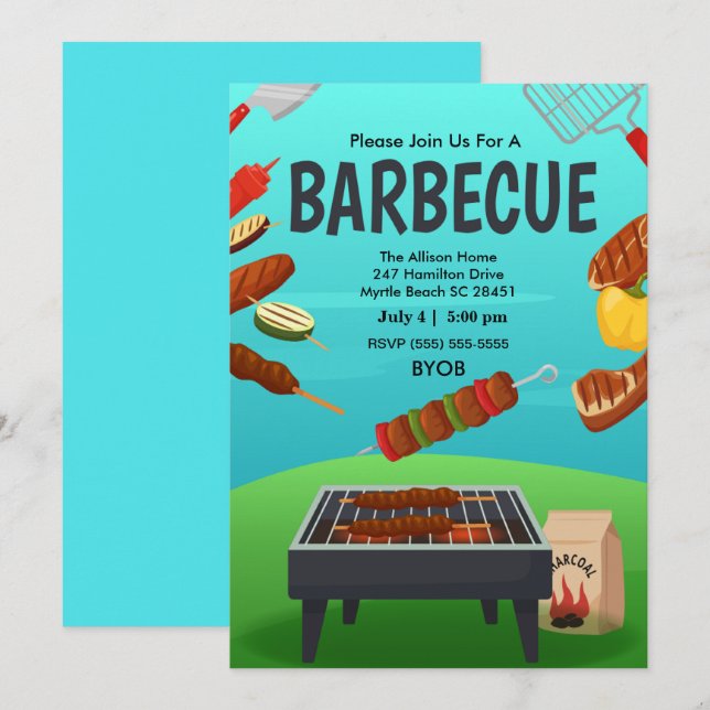 Invitación BBQ Grill Cookout Summer Fiesta (Anverso / Reverso)
