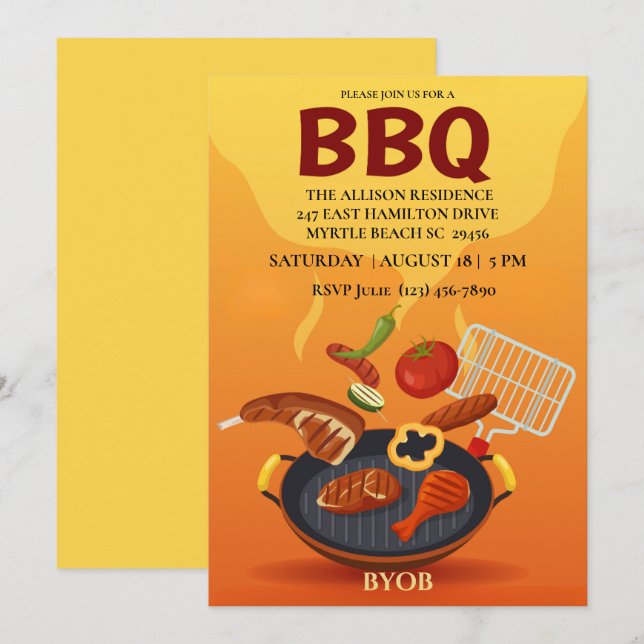 Invitación BBQ Grill Cookout Summer Fiesta (Anverso / Reverso)