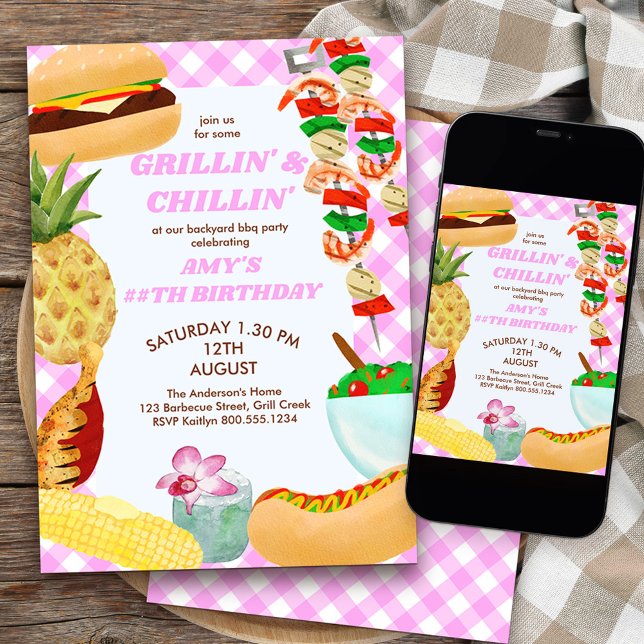 Invitación BBQ Grillin y la fiesta de cumpleaños de las niñas (grillin' and chillin' girls bbq birthday invitation)
