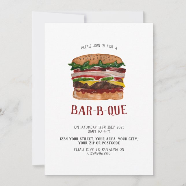 Invitación BBQ invitar hamburguesa gigante (Anverso)
