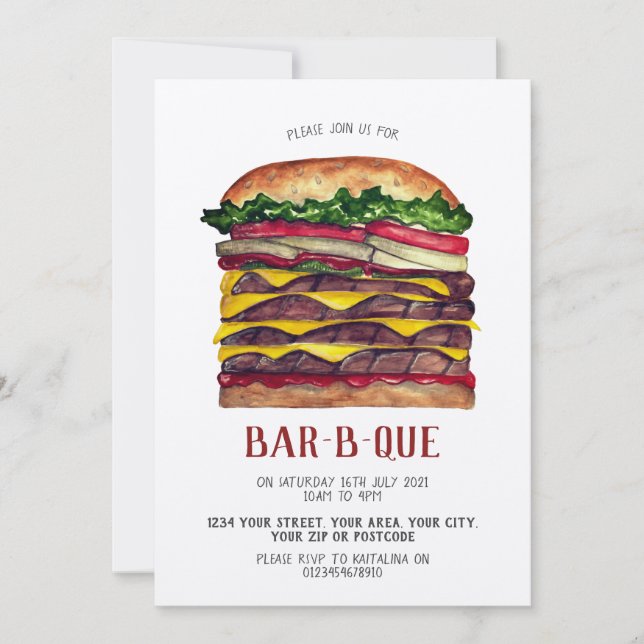 Invitación BBQ invitar hamburguesa gigante (Anverso)