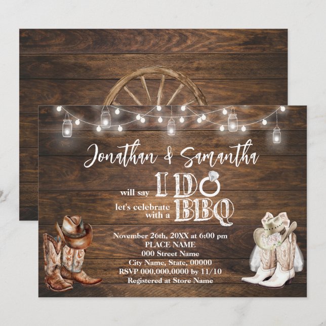 Invitación BBQ Occidental Antes De Que Hago Parejas Ducha Paí (Anverso / Reverso)
