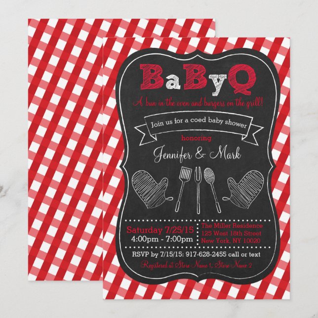 Invitación BBQ Picnic Baby Shower (Anverso / Reverso)