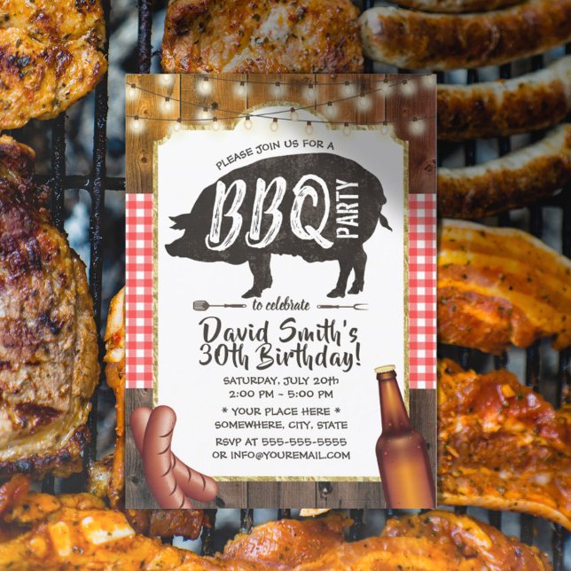 Invitación BBQ Pig Roast Birday Party Rustic Barn Wood (Subido por el creador)