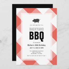 Invitación BBQ Pig Roast Red Gingham Adultos Cumpleaños