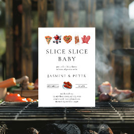 Invitación BBQ Pizza género ducha de bebé natural