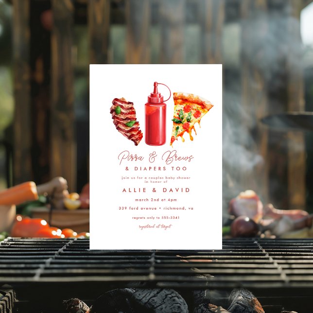 Invitación BBQ Pizza género ducha de bebé natural (Subido por el creador)