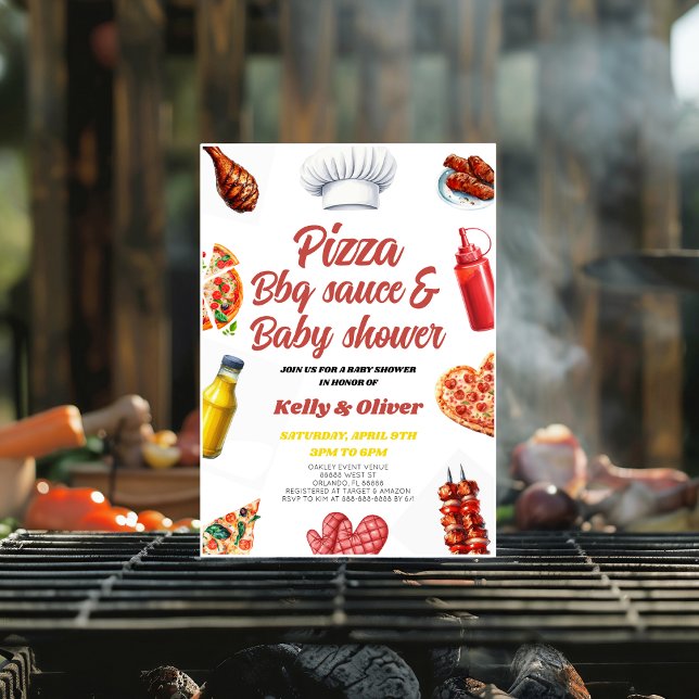 Invitación BBQ Pizza género ducha de bebé natural (Subido por el creador)