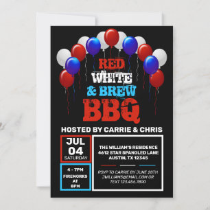Invitación BBQ roja, blanca y de brea 4 de julio Fiesta