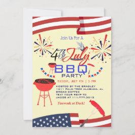 Invitación BBQ rojo blanco y azul fuego de 4 de julio Fiesta
