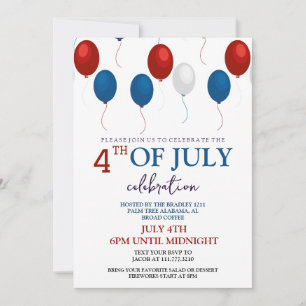 Invitación BBQ rojo blanco y azul fuego de 4 de julio Fiesta