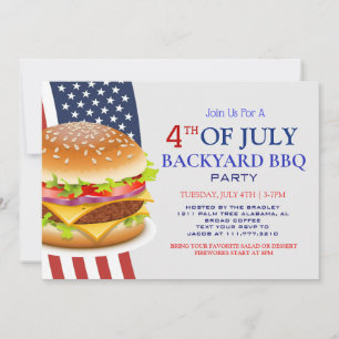 Invitación BBQ rojo blanco y azul fuego de 4 de julio Fiesta