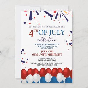 Invitación BBQ rojo blanco y azul fuego de 4 de julio Fiesta