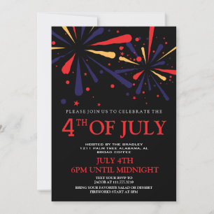 Invitación BBQ rojo blanco y azul fuego de 4 de julio Fiesta