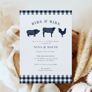 Invitación BBQ Rustic Blue Plaid Baby Shower
