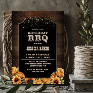 Invitación BBQ Rustic Wood Floral Birthday