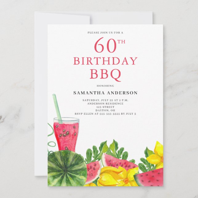 Invitación BBQ Watermelon 60th Birthday Party Invitation (Anverso)