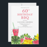 Invitación BBQ Watermelon 60th Birthday Party Invitation<br><div class="desc">Invitación a la fiesta de cumpleaños número 60 de la sandía BBQ. Es fácil cambiar el texto.</div>