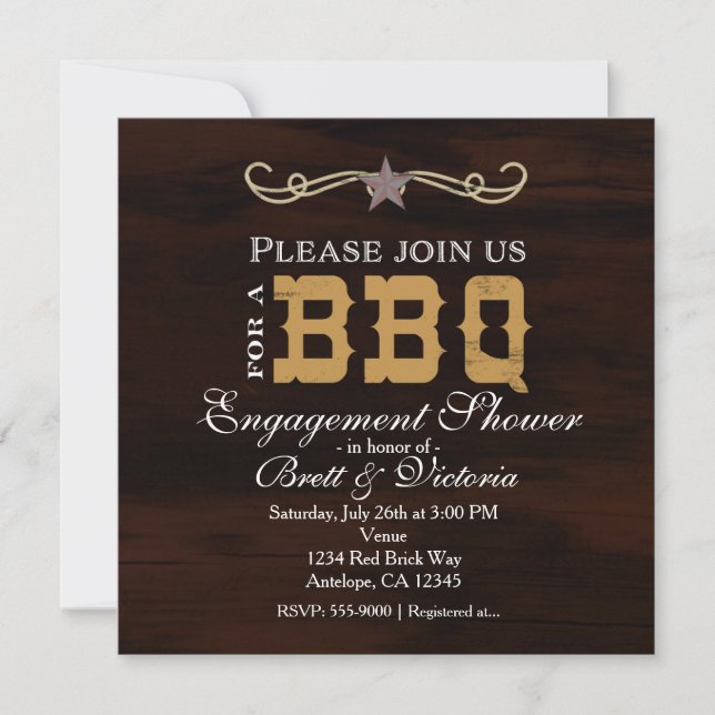 Invitación BBQ Western Wood Engagement Parejas Shower Fiesta (Anverso)