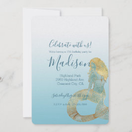 Invitación Be Awesome Gold Aqua Sparkid Mermaid