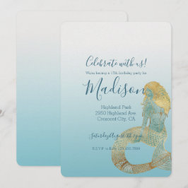 Invitación Be Awesome Gold Aqua Sparkid Mermaid