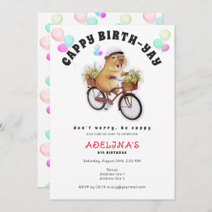 Invitación Be Cappy Capybara Bicycle Kids Cute Fiesta de cump